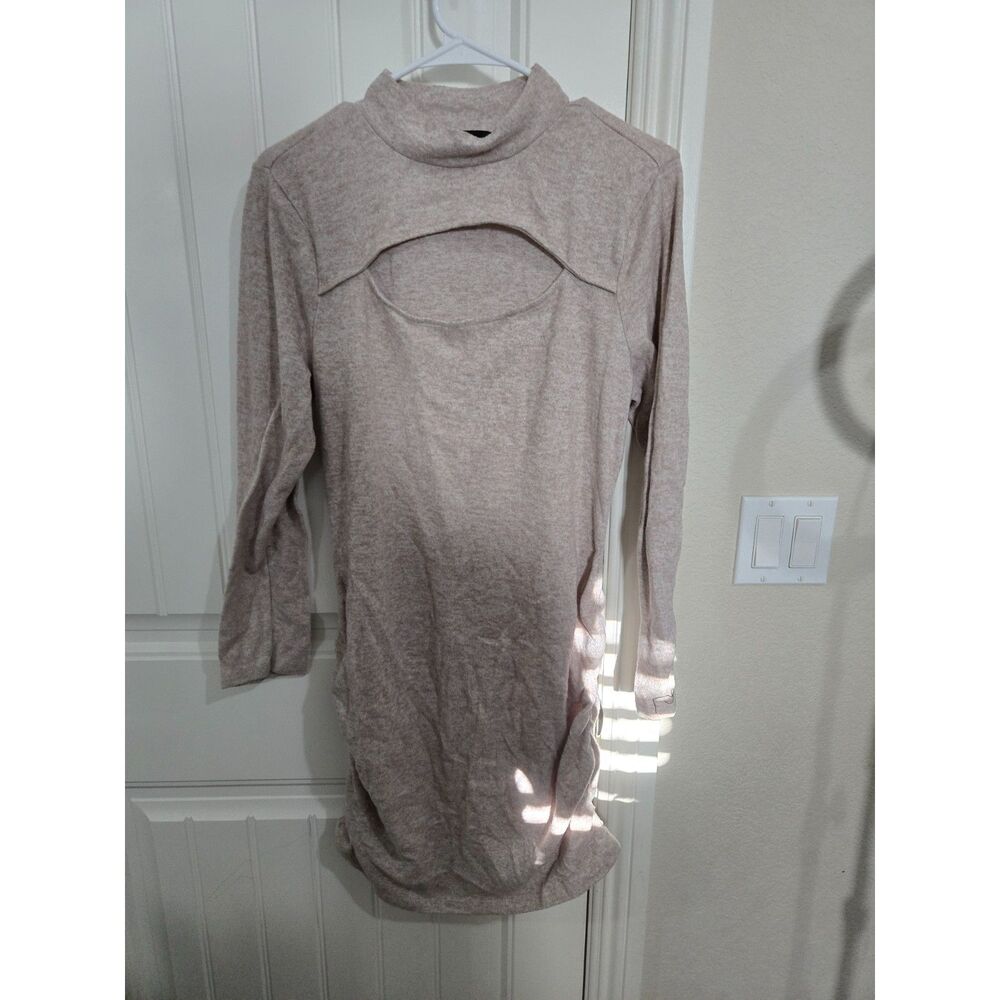 Allison Andrews Women’s XL Beige Long Sleeve Sweater Dress Mock Neck Cutout